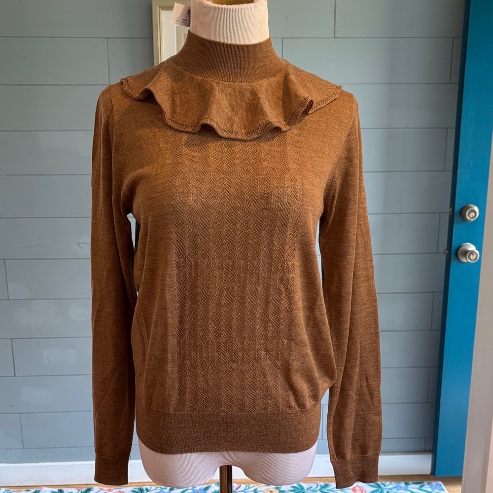NWT J. Crew Tan Ruffled‎ Turtleneck Sweater